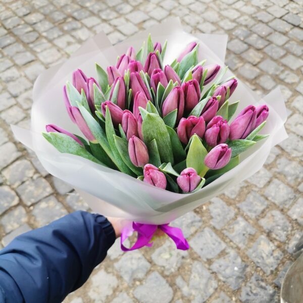 букет 35 фіолетових тюльпанів