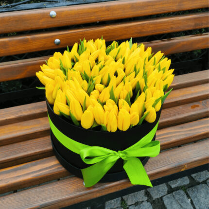 101 жовтий тюльпан у коробці