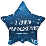 Фольгована кулька зірка "З днем народження" серпантин