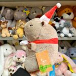 М'яка іграшка з червоною стрічкою та шапкою